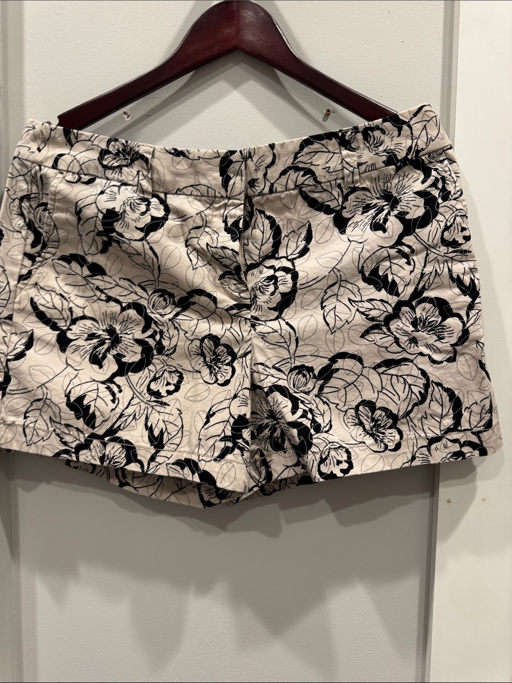LOFT Cream Shorts with Black Floral Print